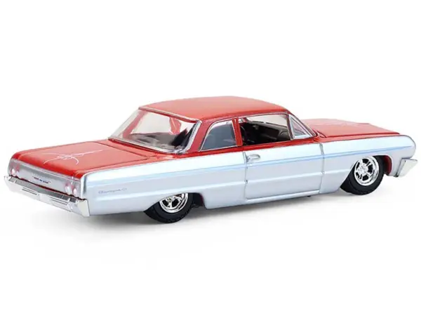 1964 Chevrolet Biscayne Lowrider Silver Metallic and Red Two-Tone "California Lowriders" Series 7 1/64 Diecast Model Car by Greenlight #3