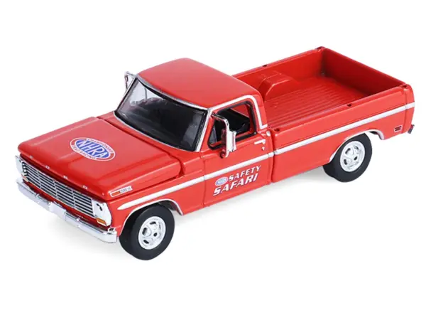 1969 Ford F-250 Pickup Truck Red and 1969 Chevrolet Camaro Z28 "Dan Fletcher" Orange with White Hood "NHRA Safety Team" with Enclosed Car Trailer "Racing Hitch & Tow" Series 6 1/64 Diecast Model Cars by Greenlight #4