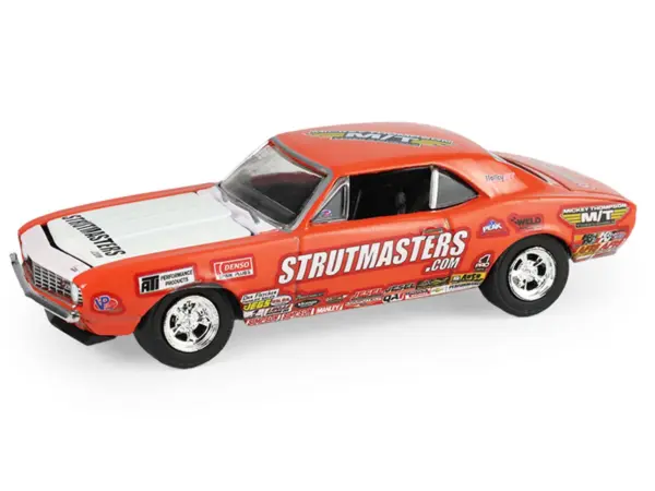 1969 Ford F-250 Pickup Truck Red and 1969 Chevrolet Camaro Z28 "Dan Fletcher" Orange with White Hood "NHRA Safety Team" with Enclosed Car Trailer "Racing Hitch & Tow" Series 6 1/64 Diecast Model Cars by Greenlight #5