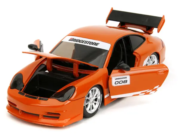 Porsche 911 GT3 RS (996) #008 "Bridgestone" Orange Metallic with White Graphics "Hyper-Spec" Series 1/24 Diecast Model Car by Jada #2