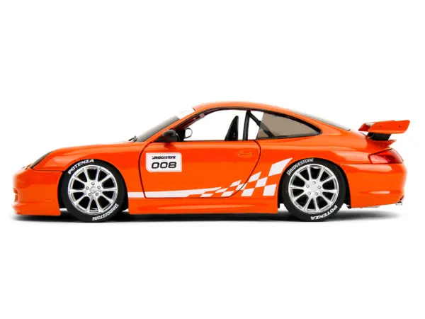Porsche 911 GT3 RS (996) #008 "Bridgestone" Orange Metallic with White Graphics "Hyper-Spec" Series 1/24 Diecast Model Car by Jada #3