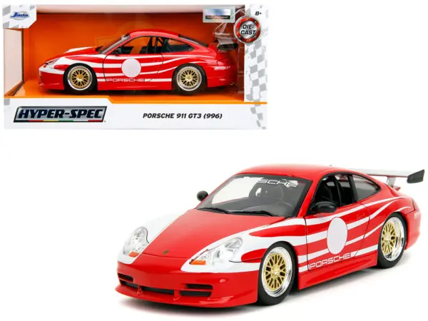 Porsche 911 GT3 (996) Red with White Graphics "Hyper-Spec" Series 1/24 Diecast Model Car by Jada #1