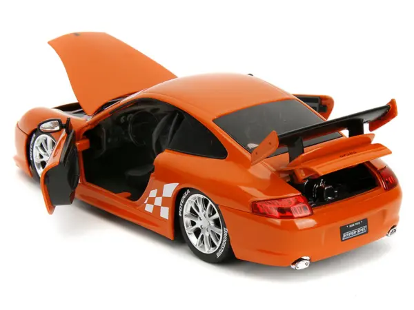 Porsche 911 GT3 RS (996) #008 "Bridgestone" Orange Metallic with White Graphics "Hyper-Spec" Series 1/24 Diecast Model Car by Jada #4