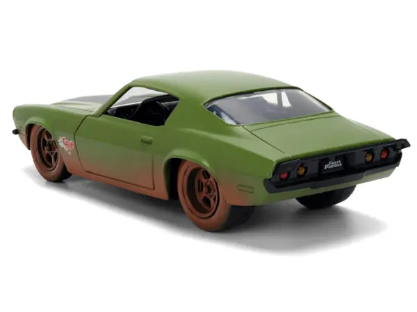 Dom's 1973 Chevrolet Camaro "F-Bomb" Matt Green (Dirty Version) with Black Hood Stripe "Fast & Furious" (2009) Movie "Fast & Furious 25 Years" Series 1/32 Diecast Model Car by Jada #5