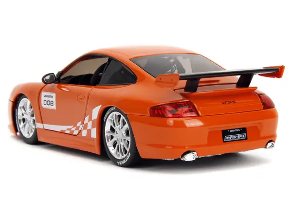 Porsche 911 GT3 RS (996) #008 "Bridgestone" Orange Metallic with White Graphics "Hyper-Spec" Series 1/24 Diecast Model Car by Jada #5