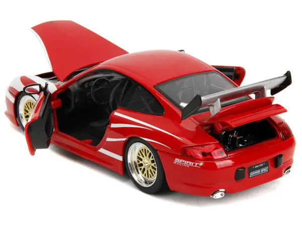 Porsche 911 GT3 (996) Red with White Graphics "Hyper-Spec" Series 1/24 Diecast Model Car by Jada #4
