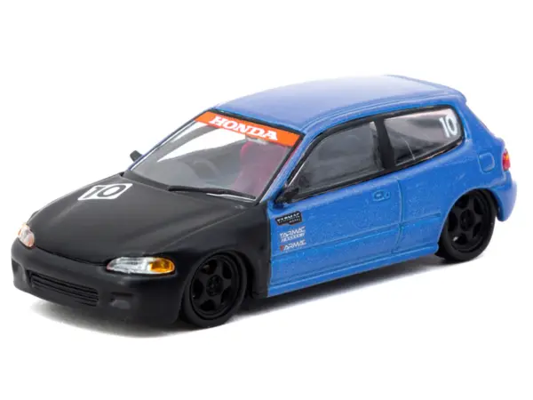 Honda Civic EG6 RHD (Right Hand Drive) #10 "Tarmac Works 10th Anniversary" Blue Metallic and Matt Black "Hobby64" Series 1/64 Diecast Model Car by Tarmac Works #2