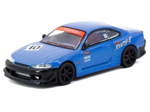 Nissan Vertex Silvia (S15) RHD (Right Hand Drive) #10 "Tarmac Works 10th Anniversary" Blue Metallic "Global64" 1/64 Diecast Model Car by Tarmac Works #2