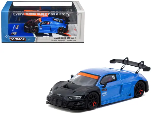Audi R8 LMS GT3 evo II #10 "Tarmac Works 10th Anniversary" Blue Metallic and Matt Black "Hobby64" Series 1/64 Diecast Model Car by Tarmac Works #1