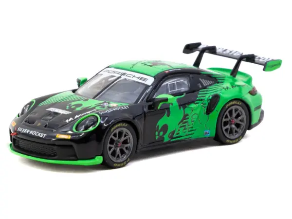 Porsche 911 GT3 Cup (992) "Fire Monkey Motorsport" Black and Green with Graphics "Hobby64" Series 1/64 Diecast Model Car by Tarmac Works #2