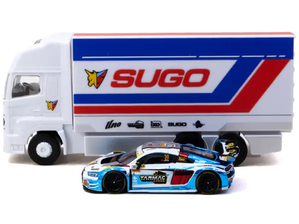 Audi R8 LMS GT3 evo II #30 James Yu "Uno Racing Team" "Macau GT Cup - FIA GT World Cup" (2024) with Plastic Transporter Packaging and Collectible Tarmac Cards "Hobby64" Series 1/64 Diecast Model Car by Tarmac Works #3