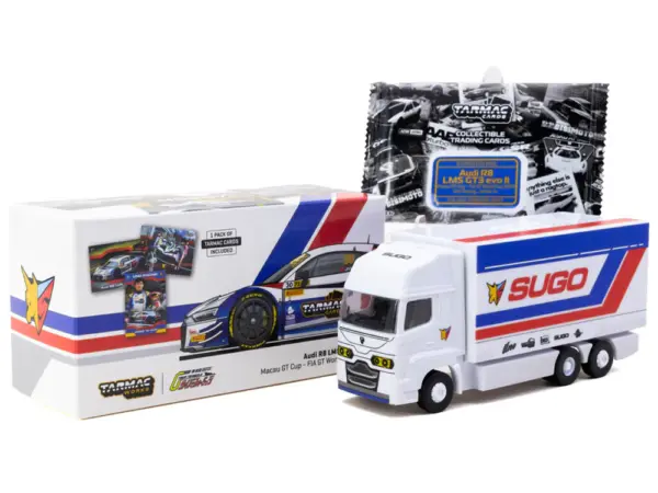 Audi R8 LMS GT3 evo II #30 James Yu "Uno Racing Team" "Macau GT Cup - FIA GT World Cup" (2024) with Plastic Transporter Packaging and Collectible Tarmac Cards "Hobby64" Series 1/64 Diecast Model Car by Tarmac Works #4