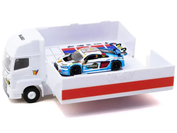 Audi R8 LMS GT3 evo II #30 James Yu "Uno Racing Team" "Macau GT Cup - FIA GT World Cup" (2024) with Plastic Transporter Packaging and Collectible Tarmac Cards "Hobby64" Series 1/64 Diecast Model Car by Tarmac Works #5