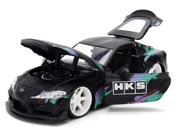2020 Toyota GR Supra "HKS" Matt Black with Graphics "JDM Tuners" Series 1/24 Diecast Model Car by Jada #2