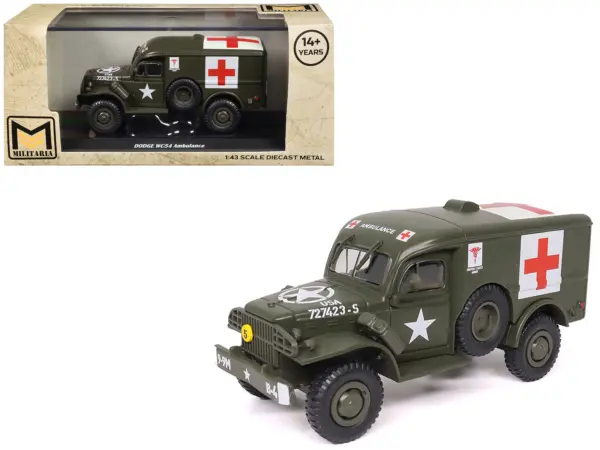 Dodge WC54 Ambulance Olive Drab "United States Army" 1/43 Diecast Model by Militaria Die Cast #1