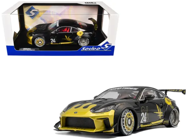 2024 Toyota GR86 Liberty Walk Body Kit RHD (Right Hand Drive) #24 Black with Gold Graphics 1/18 Diecast Model Car by Solido #1