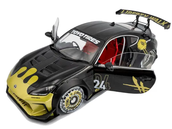2024 Toyota GR86 Liberty Walk Body Kit RHD (Right Hand Drive) #24 Black with Gold Graphics 1/18 Diecast Model Car by Solido #2