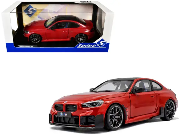 2024 BMW M2 Performance Parts Toronto Red Metallic with Carbon Top 1/18 Diecast Model Car by Solido #1