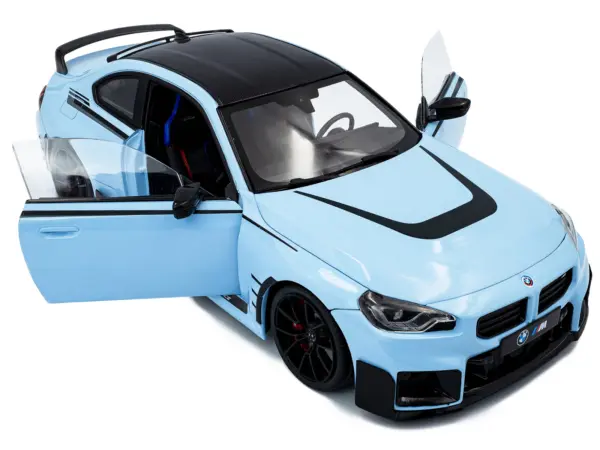 2024 BMW M2 Performance Parts Zandvoort Blue with Carbon Top and Black Stripes 1/18 Diecast Model Car by Solido #2