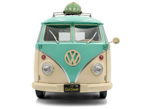 2024 Volkswagen Cool Combi Van with Trailer "Long Beach Surfing Club" Mint Green and Cream with Roof Rack and Surfboard 1/18 Diecast Model Car by Solido #5