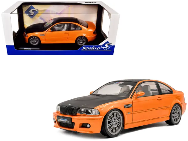2000 BMW E46 M3 "Solido Works" Orange Metallic with Matt Black Hood and Carbon Top 1/18 Diecast Model Car by Solido #1