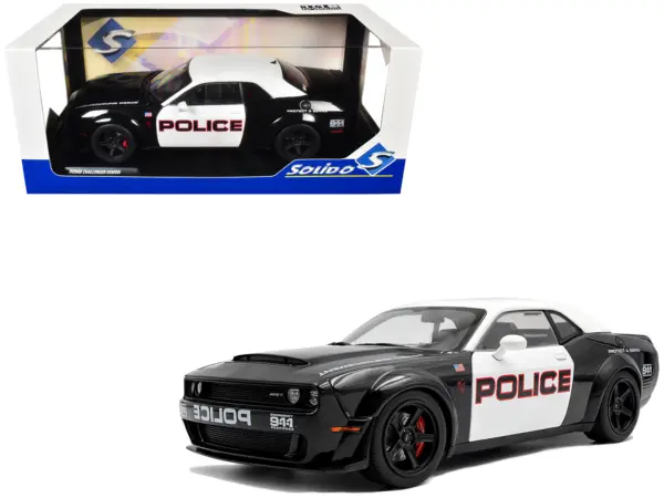 2023 Dodge Challenger Demon "Police" Black and White 1/18 Diecast Model Car by Solido #1
