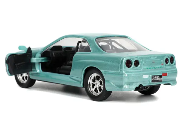 Brian's Nissan Skyline GT-R (BNR34) RHD (Right Hand Drive) Turquoise Metallic "Fast & Furious" Movie 1/32 Diecast Model Car by Jada #4