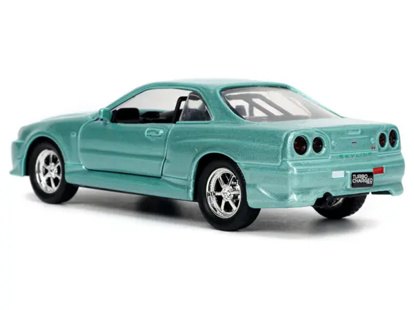Brian's Nissan Skyline GT-R (BNR34) RHD (Right Hand Drive) Turquoise Metallic "Fast & Furious" Movie 1/32 Diecast Model Car by Jada #5