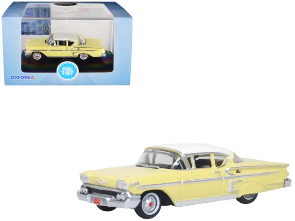 1958 Chevrolet Impala Sport Colonial Cream with Snowcrest White Top 1/87 (HO) Scale Diecast Model Car by Oxford Diecast #1
