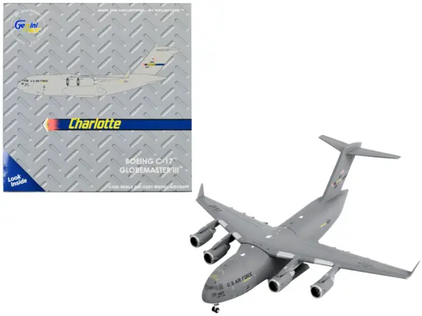 Boeing C-17 Globemaster III Transport Aircraft "Charlotte Air National Guard - United States Air Force" Gray "Gemini Macs" Series 1/400 Diecast Model Airplane by GeminiJets #1