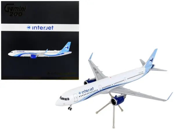 Airbus A321neo Commercial Aircraft "Interjet" White with Blue Stripes "Gemini 200" Series 1/200 Diecast Model Airplane by GeminiJets #1
