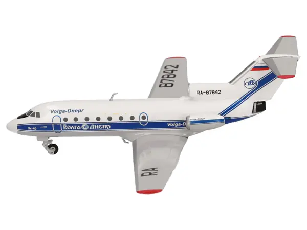 Yakovlev Yak-40 Commercial Aircraft "Volga-Dnepr Airlines" (RA-87842) White with Blue Stripes 1/200 Diecast Model Airplane by Herpa #2
