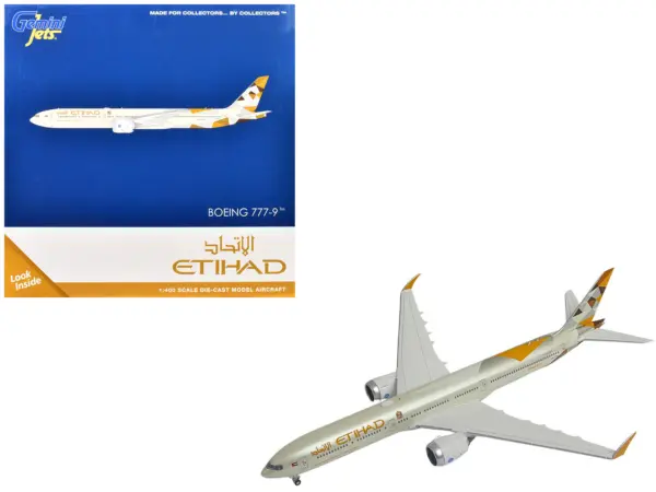 Boeing 777-9 Commercial Aircraft "Etihad Airways" (A6-FAA) Beige with Tail Graphics 1/400 Diecast Model Airplane by GeminiJets #1