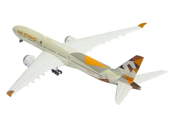 Boeing 777-9 Commercial Aircraft "Etihad Airways" (A6-FAA) Beige with Tail Graphics 1/400 Diecast Model Airplane by GeminiJets #3