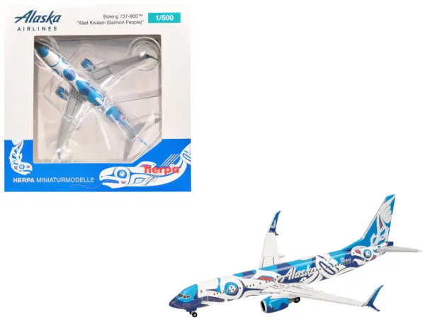 Boeing 737-800 Commercial Aircraft "Alaska Airlines - Salmon People Livery" (N559AS) Blue and White 1/500 Diecast Model Airplane by Herpa #1