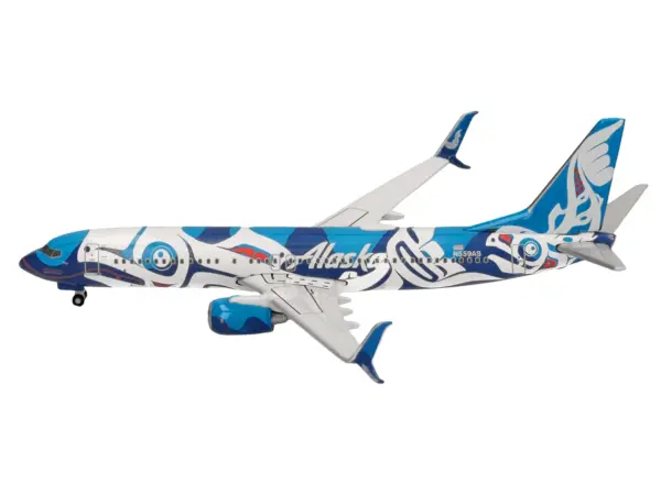 Boeing 737-800 Commercial Aircraft "Alaska Airlines - Salmon People Livery" (N559AS) Blue and White 1/500 Diecast Model Airplane by Herpa #3