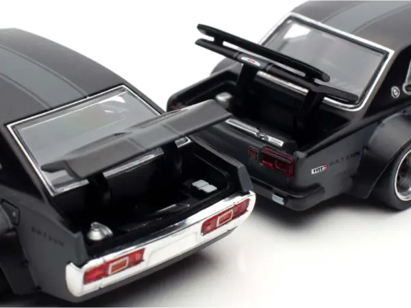 Skyline GT-R V8 Drift "Hakosuka" RHD (Right Hand Drive) #95 Black and Datsun Laurel C130 RHD (Right Hand Drive) Black 2 Car Box Set "Hong Kong Toycar Salon 2025" 1/64 Diecast Model Car by Pop Race #3