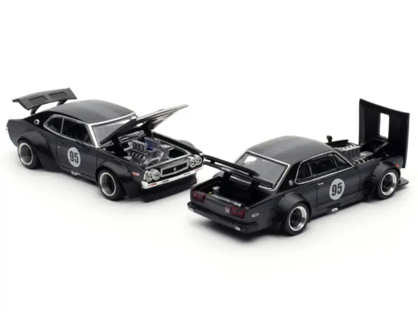 Skyline GT-R V8 Drift "Hakosuka" RHD (Right Hand Drive) #95 Black and Datsun Laurel C130 RHD (Right Hand Drive) Black 2 Car Box Set "Hong Kong Toycar Salon 2025" 1/64 Diecast Model Car by Pop Race #4