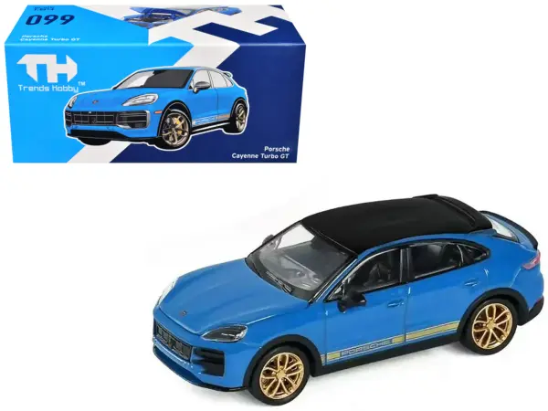 Porsche Cayenne Turbo GT Blue with Black Top and Gold Stripes 1/64 Diecast Model Car by Trends Hobby #1