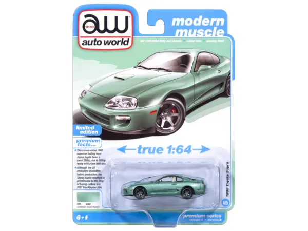1998 Toyota Supra Caribbean Green Metallic "Modern Muscle" Series 1/64 Diecast Model Car by Auto World #3