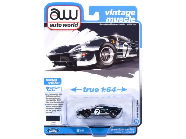 1965 Ford GT40 #7 Blue Black with White Stripes "Vintage Muscle" Series 1/64 Diecast Model Car by Auto World #3