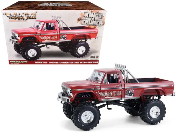1979 Ford F-250 Monster Truck with 48-Inch Tires "Walkin' Tall" Red "Kings of Crunch" Series 1/18 Diecast Model Car by Greenlight #1