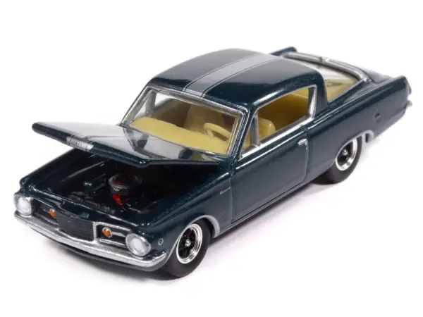 1965 Plymouth Barracuda Formula S Dark Blue Metallic with Silver Stripe "Vintage Muscle" Series 1/64 Diecast Model Car by Auto World #3
