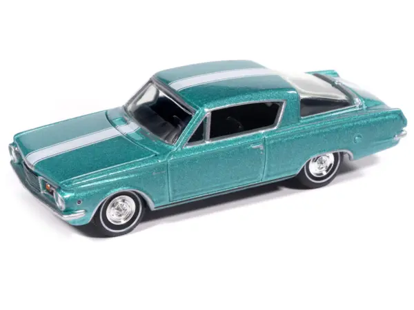 1965 Plymouth Barracuda Formula S Turquoise Metallic with White Stripe "Vintage Muscle" Series 1/64 Diecast Model Car by Auto World #2