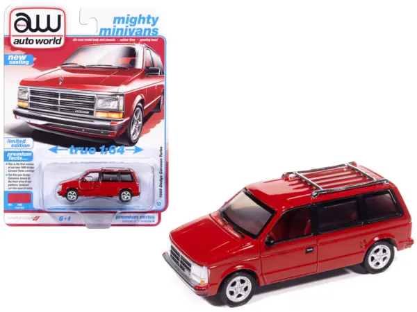 1989 Dodge Caravan Turbo Van Flash Red "Mighty Minivans" Series 1/64 Diecast Model Car by Auto World #1