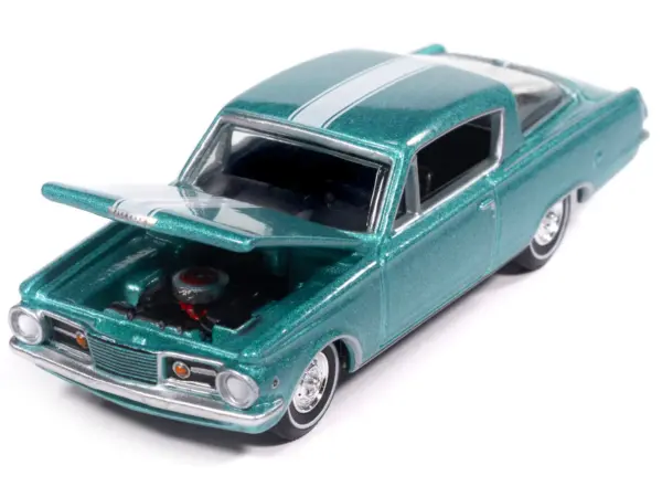 1965 Plymouth Barracuda Formula S Turquoise Metallic with White Stripe "Vintage Muscle" Series 1/64 Diecast Model Car by Auto World #3