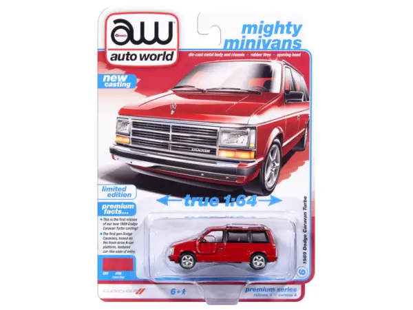 1989 Dodge Caravan Turbo Van Flash Red "Mighty Minivans" Series 1/64 Diecast Model Car by Auto World #3