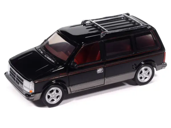 1989 Dodge Caravan Turbo Van Black with Red Stripes and Interior "Mighty Minivans" Series 1/64 Diecast Model Car by Auto World #2