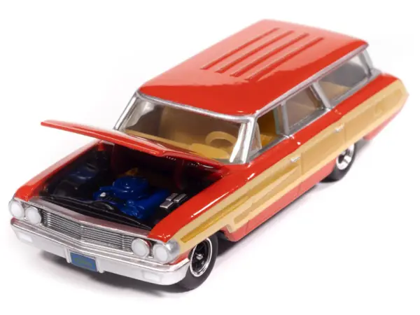 1964 Ford Country Squire Poppy Red with Woodgrain Sides "Muscle Wagons" Series 1/64 Diecast Model Car by Auto World #2