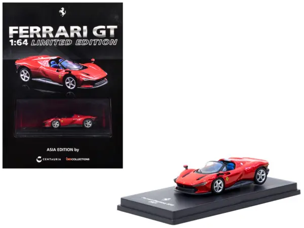 2021 Ferrari Daytona SP3 Red Metallic with Booklet 1/64 Diecast Model Car by Centauria #1